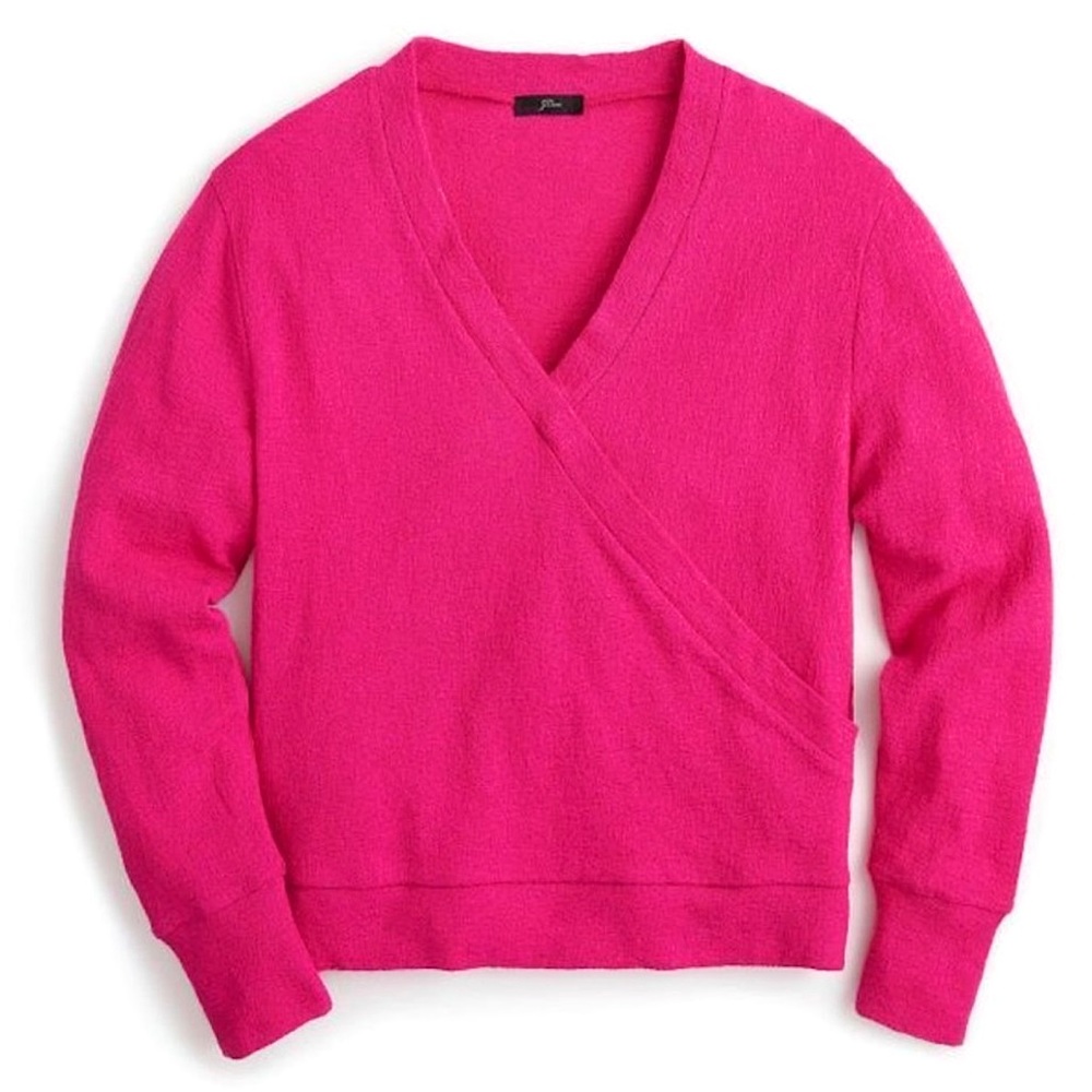 J.CREW Pink Textured Crepe Faux Wrap Top
